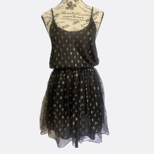 Vintage Black With Gold Star Babydoll Mini Dress 🤩